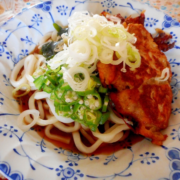 アジと野菜のさつま揚げとワカメの冷やしうどん